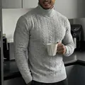Pull à col roulé ajusté pour homme gris clair avec maille torsadée pour l'automne - S / Hauts / Gris clair