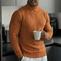 Maglione a dolcevita da uomo arancione a trecce per un inverno caldo e quotidiano - Arancione