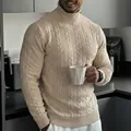 Maglione a dolcevita in maglia a trecce beige da uomo per autunno-inverno - Kaki