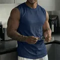 Navy blue mesh sleeveless tank top for men designed for fitness training and running - S / Tops / Navy Blue