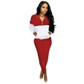 Conjunto de dos piezas rojo y blanco con top con cremallera y leggings - S / Top Y Pantalón / Rojo