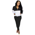 Detalle del conjunto casual de dos piezas en blanco y negro para mujer con cremallera - S / Top Y Pantalón / Negro