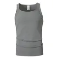Premium grey ribbed knit tank top for men featuring a modern square neckline and slim fit - S / Tops / Light Gray