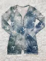 Detail view of Aries constellation print on a long-sleeved loungewear romper - S / Top And Bottom / Aries