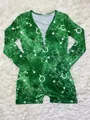 Close-up view of a green Taurus constellation print long-sleeve shorts romper - S / Top And Bottom / Taurus