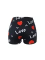 Back view of black yoga shorts featuring vibrant red heart and Love text print pattern - S / Bottoms / Black With Red White Heart Print