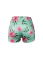 Detailed back view of mint green tight yoga shorts with a vibrant pink floral print - S / Bottoms / Mint Green Pink Floral Print
