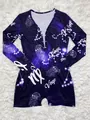 Virgo constellation print long sleeve bodysuit romper loungewear on white plush rug - Virgo