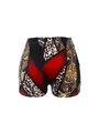Détail du short de yoga pour femme avec motifs patchwork, paisley et imprimé léopard. - S / Bas / Patchwork géométrique léopard rouge et noir