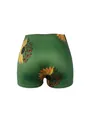 Zoom détaillé sur l'imprimé tournesol et papillon de ce short de yoga vert élastique - S / Bas / Imprimé tournesol et papillon vert foncé (11)