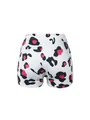 Détail rapproché d'un short de yoga moulant pour femme avec imprimé léopard rose et noir - S / Bas / Blanc avec imprimé léopard noir rose