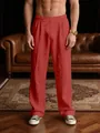 Red loose straight-leg casual men's pants with breathable thin fabric texture detail. - S / Bottoms / Red