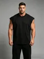Front view of a men's black sleeveless fitness tank top for professional gym training sessions - S / Tops / Black