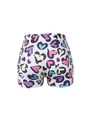 Détail rapproché du short de yoga pour femme avec imprimé léopard à cœurs colorés. - S / Bas / Blanc avec imprimé léopard cœur coloré