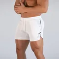 Athletic white quick-dry mesh running shorts for men featuring a black side stripe - M / Bottoms / White