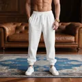 Premium men's thin white casual joggers with drawstring waist and elastic cuffed hem - S / Bottoms / White