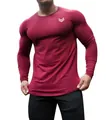 Primo piano di una maglia sportiva bordeaux a maniche lunghe aderente su un modello maschile - Taglia M / Top / Borgogna