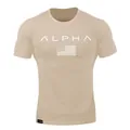 Men's khaki muscle fit sports t-shirt for fitness training with Alpha chest print - M / Tops / Khaki (Printed)