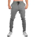 Men's grey slim-fit joggers with drawstring waist for fitness and workout training - M / Bottom (With Logo) / Light Gray