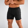 Schwarze Herren-Fitness-Shorts mit Kordelzug und Reißverschlusstasche für Bodybuilding - XS / Unterteile / Schwarz (Mit Logo)