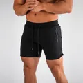 Black men's athletic gym shorts with drawstring and zipper pocket for bodybuilding training - XS / Bottoms / Black (With Logo)