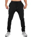 Front view of black slim-fit athletic joggers for men on model - M / Bottom (With Logo) / Black