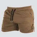 Herren braune schnelltrocknende Sport-Laufshorts mit Mesh und verstellbarem Kordelzug - M / Unterteile / Khaki