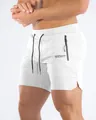 Weiße Herren-Laufshorts für Fitness mit praktischer Reißverschlusstasche und Kordel - XS / Unterteile / Weiß (Mit Logo)