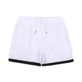 Gros plan sur short de sport blanc en mesh avec ourlet noir et cordon de serrage. - M / Bas / Blanc