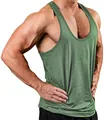 Men's green athletic fitness tank top with stringer cut on a muscular physique - Green