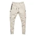 Men's cream slim fit sports cargo pants with multi-pockets and zipper details - Off White