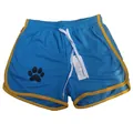 Pantalones cortos deportivos de malla azul con ribete amarillo y logo de huella - Azul Borde Amarillo