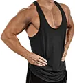 Men's solid black muscle stringer tank top for fitness training and bodybuilding - Black