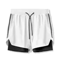 Vista de cerca de los pantalones cortos deportivos transpirables de doble capa para hombre. - M / Bottoms / Blanco