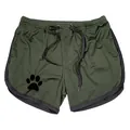Pantalones cortos deportivos de malla verde oliva con huella, secado rápido hombre - Verde con Borde Negro