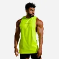 Men's neon yellow slim fit muscle tank top with Lead The Pack chest print for fitness - Plain Fluorescent Green