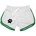 Pantalones cortos deportivos para hombre de malla blanca con ribete verde y logo - Blanco Borde Verde