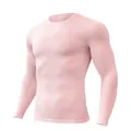 Close-up detail of a light pink men's long-sleeve athletic compression quick-dry shirt. - M / Tops / Pink