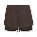 Detalle de pantalones cortos deportivos 2 en 1 marrón oscuro para hombre para gimnasio - M / Bottoms / Marrón