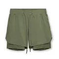 Pantalones cortos deportivos de doble capa para hombre en color verde oliva con cordón - Verde Militar