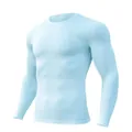 Detailed view of light blue mens long sleeve quick-dry compression shirt for fitness - M / Tops / Light Blue