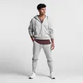 Full body view of men's grey gym sweatpants and zip hoodie set for fitness training - M / Top And Bottom / Heather Grey