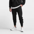 Nahaufnahme schwarzer Herren-Jogginghose mit elastischen Bündchen und Kordelzug. - S / Unterteile / Schwarz