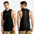 Front and back detail of a black slim-fit muscle tank top for men's gym workouts - M / Tops / Black