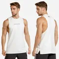 Men's white fitness muscle tank top featuring breathable mesh back and LEAD THE PACK print - M / Tops / White