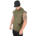 Men's sleeveless muscle hoodie vest in olive green for gym and fitness training - M / Tops / Army Green