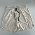 Men's quick-dry athletic shorts in cream with elastic drawstring waistband and side slits - S / Bottoms / Khaki