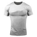 Detailed macro view showing the light grey fabric texture of men's muscle fit sports T-shirt - M / Tops / Light Heather Grey