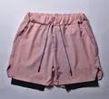 Pink and black double-layer men's sports shorts for running, breathable athletic training gear - M / Bottoms / Light Pink