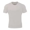 Full front view of a minimalist white athletic muscle fit t-shirt with a round crew neck - Light Gray